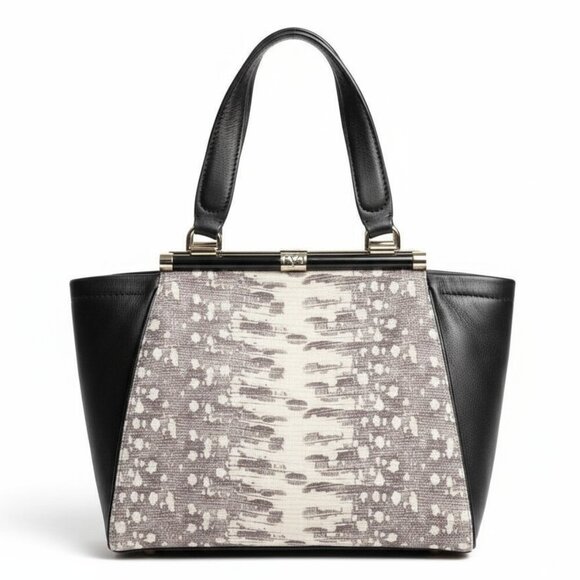 Diane von Furstenberg 440 Breakaway Black White Embossed Leather Satchel